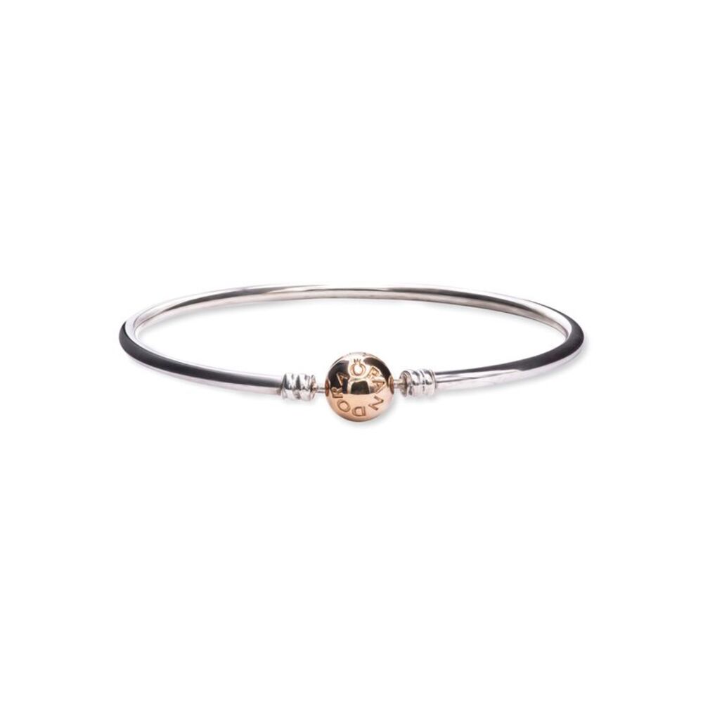 PANDORA Silver Bangle Charm Bracelet With 14K Gold Clasp